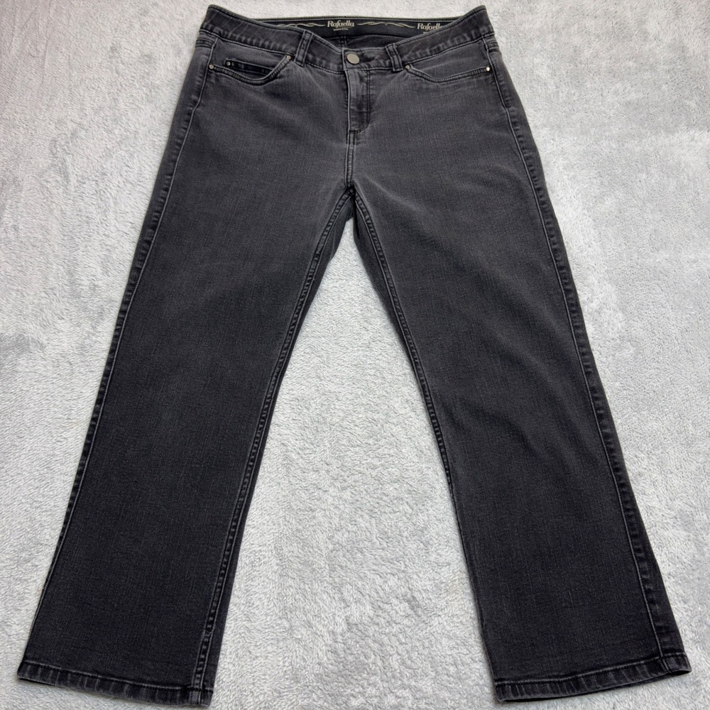 Rafaella Weekend Slimming Jeans Womens 12 Black Straight Leg Stretch Denim 34/24